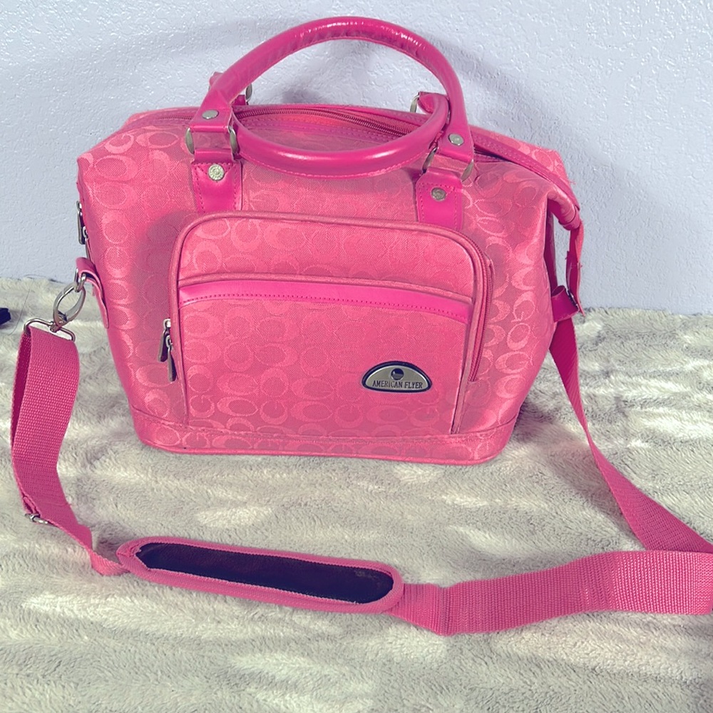 American Flyer bubble gum, pink carry on travel tote